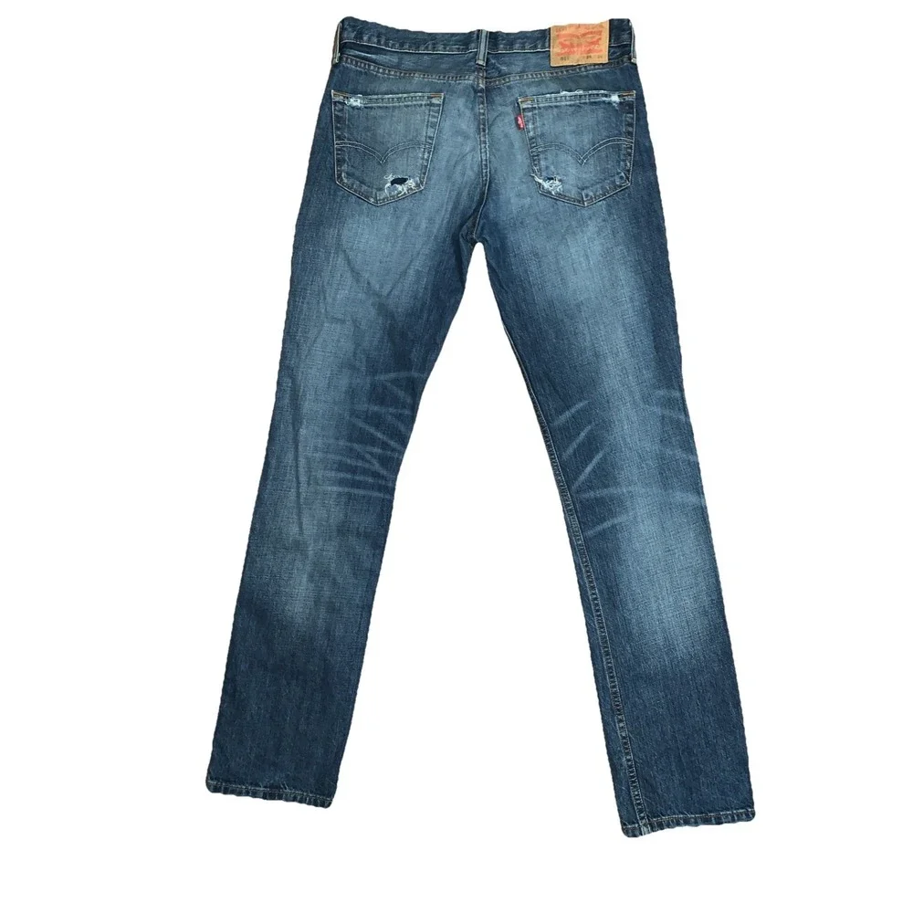 Levi's 511 Jeans Mens 34x34 Slim Fit Distressed Ripped‎ Whiskered Grunge Zip Fly
